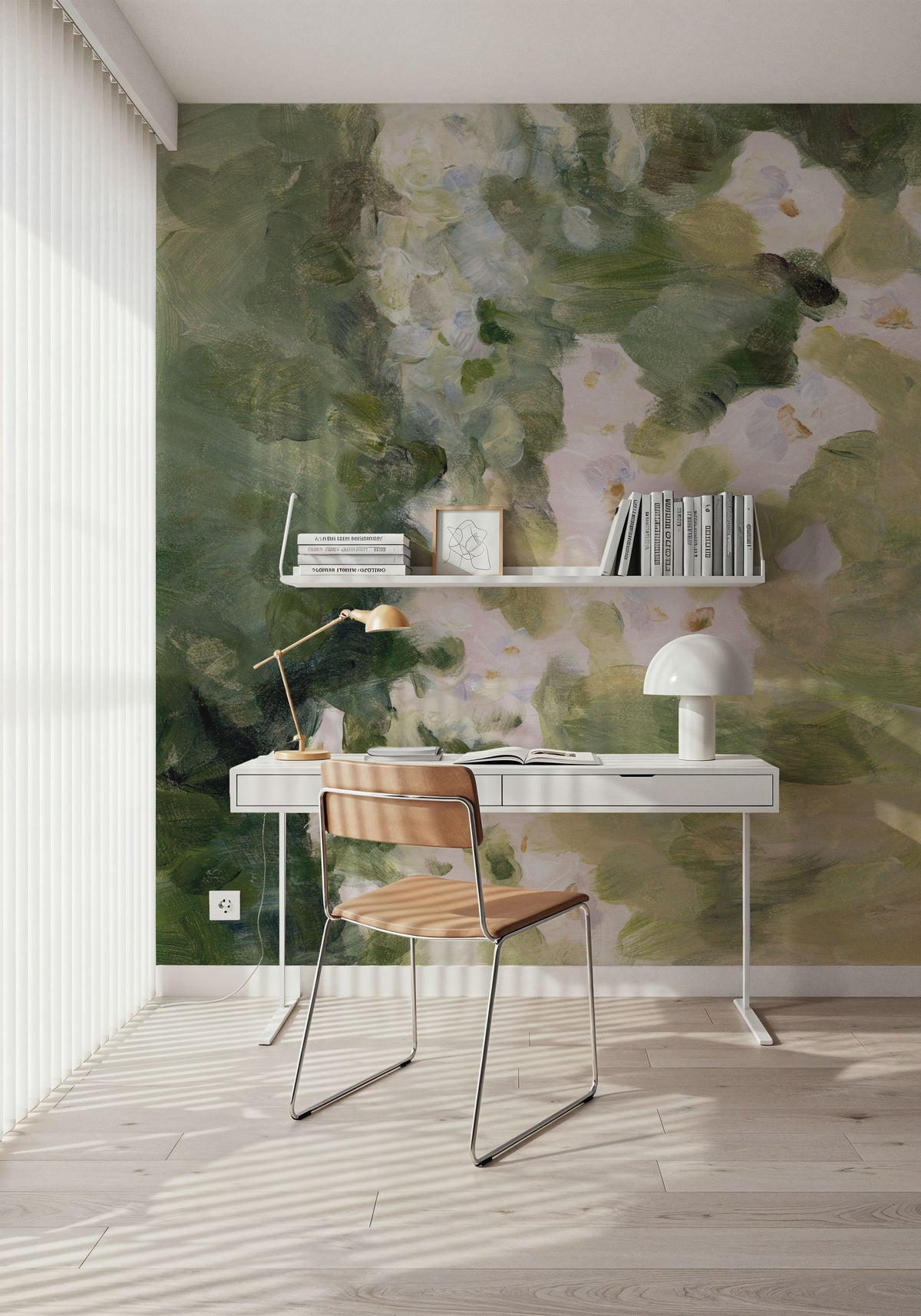 Midsummer Meadow White Mural Wallpaper - room preview 03