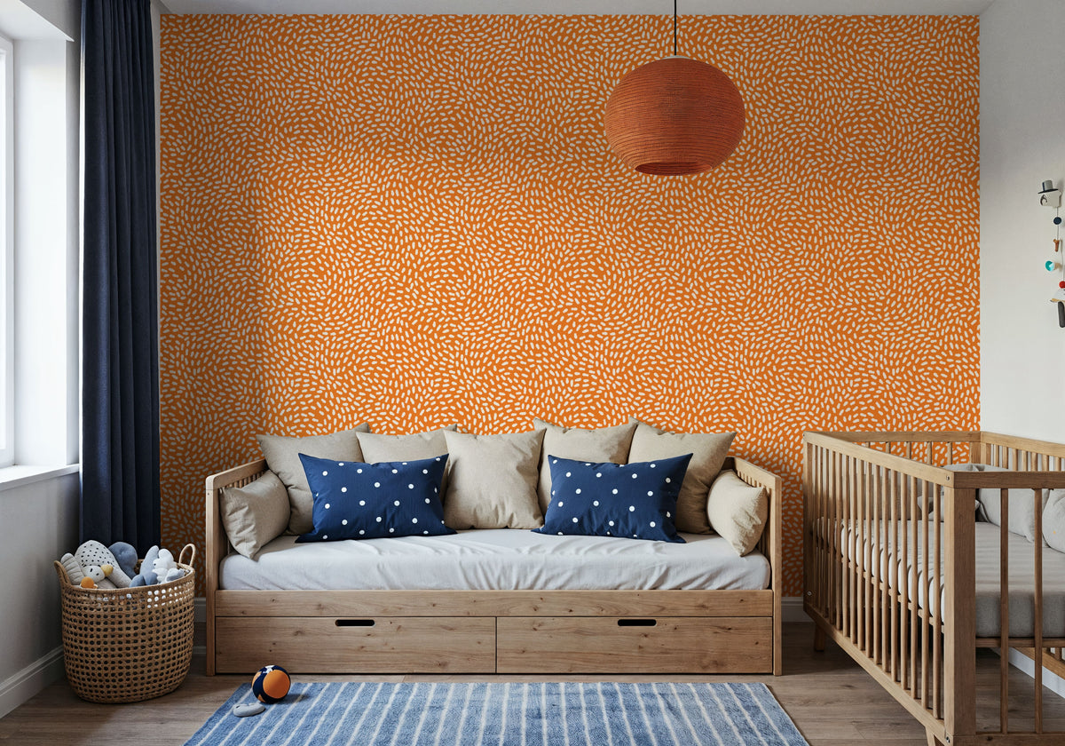 Petals on Orange Mural Wallpaper - room preview 03