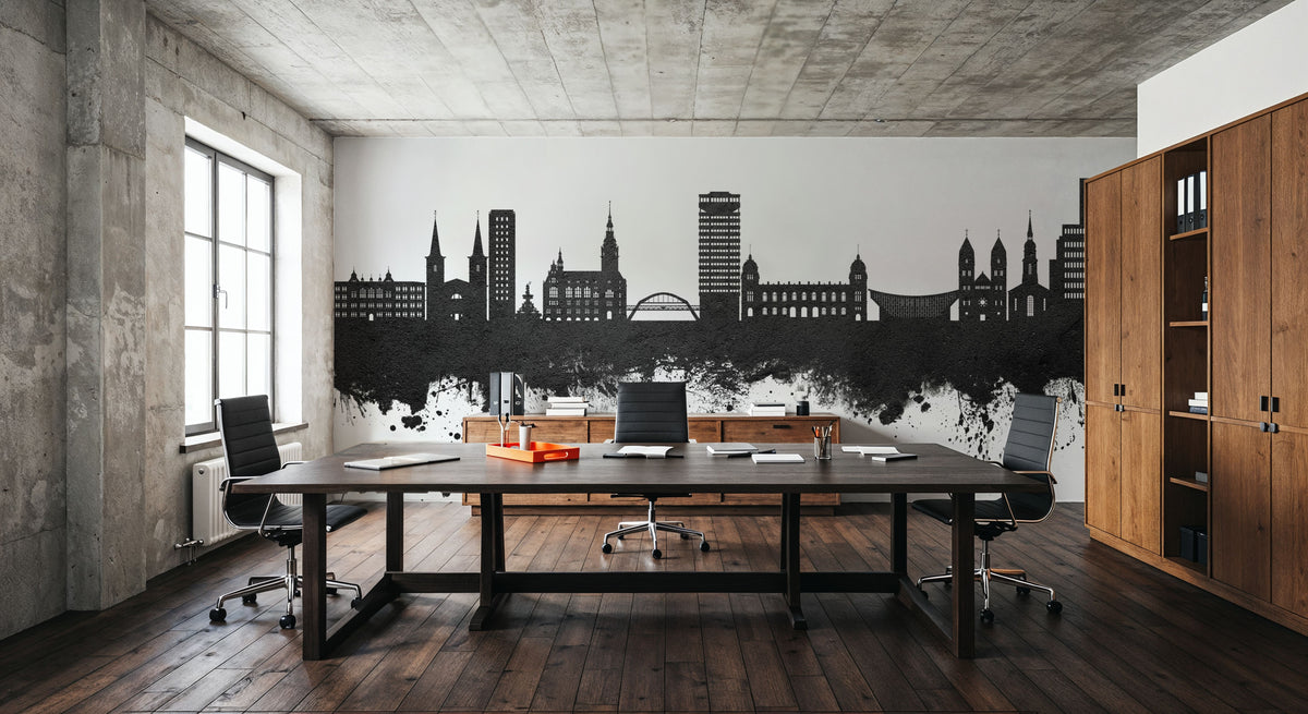Wuppertal Germany Skyline Black & White Mural Wallpaper - room preview 03