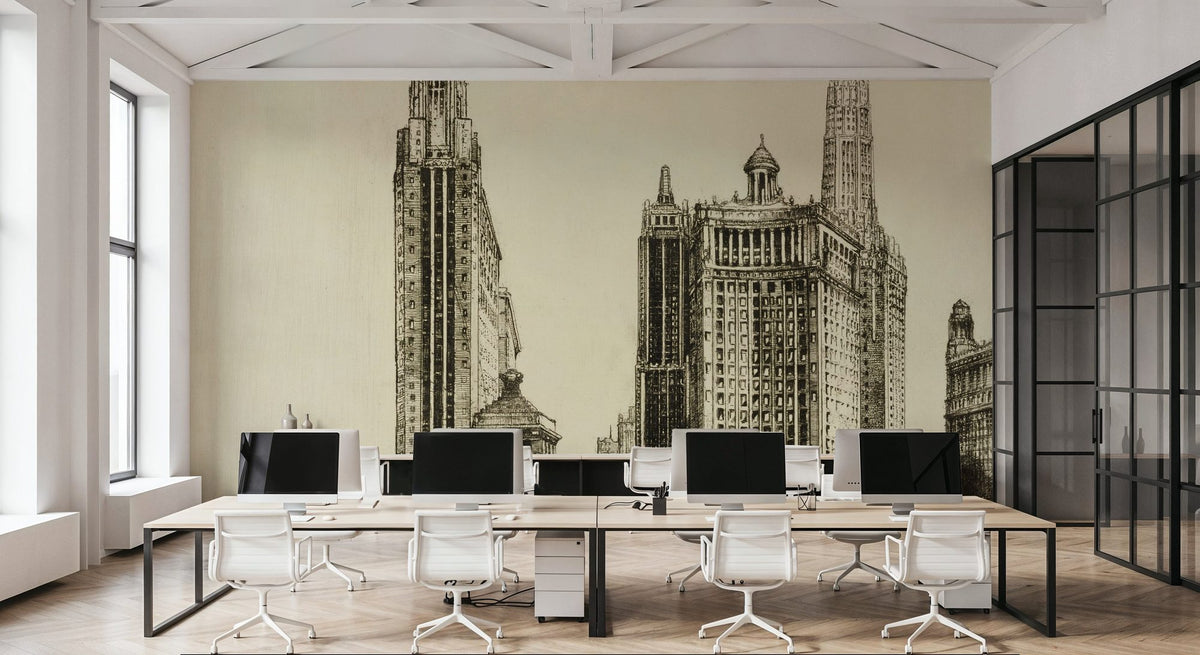 Dwellpaper Chicago, the Gateway Illustration Mural Wallpaper image 3