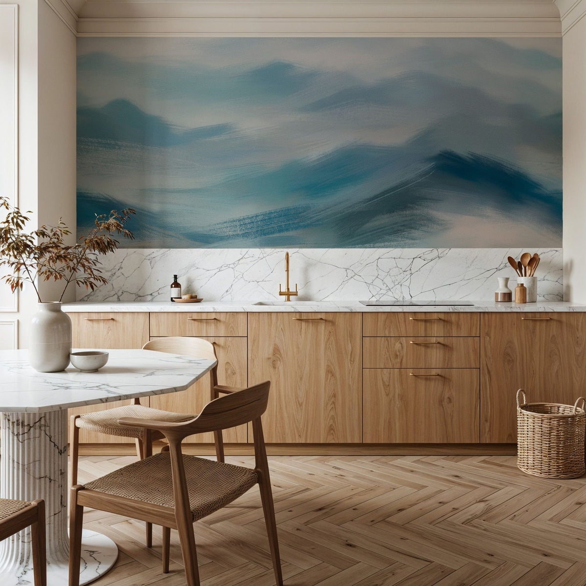 Foggy Mountains, Aqua Mural Wallpaper - room preview 03