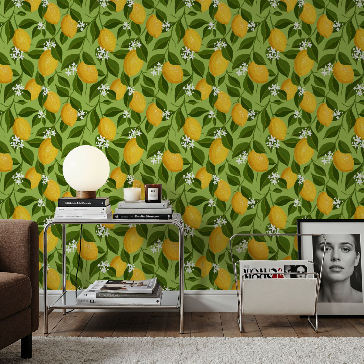 Trailing Lemons, Fresh Green Mural Wallpaper - room preview 03