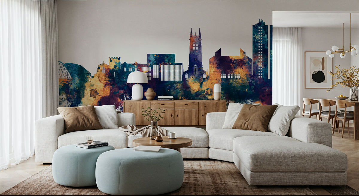 Scunthorpe England Skyline Blue & Bronze Mural Wallpaper - room preview 03