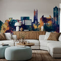 Scunthorpe England Skyline Blue & Bronze Mural Wallpaper - room preview 03