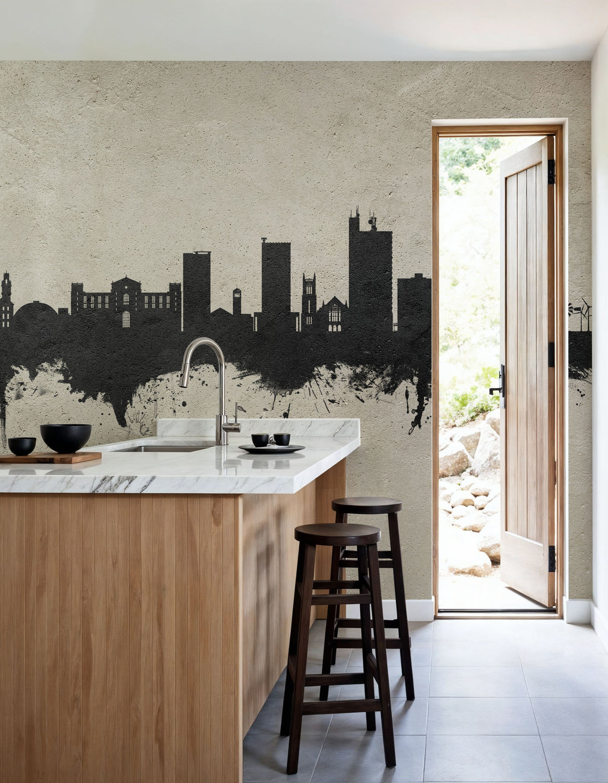 Lubbock Texas Skyline Concrete Mural Wallpaper - room preview 03