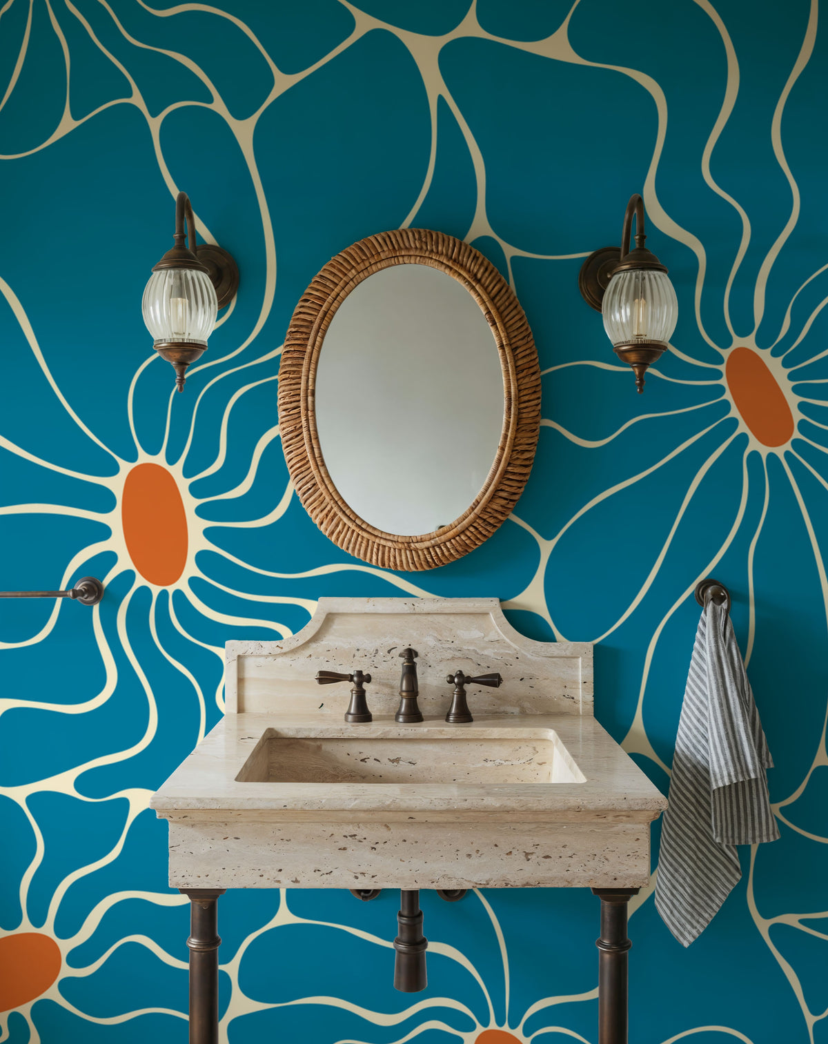 Cool Fluid Flowers Mural, Turqouise Mural Wallpaper - room preview 03