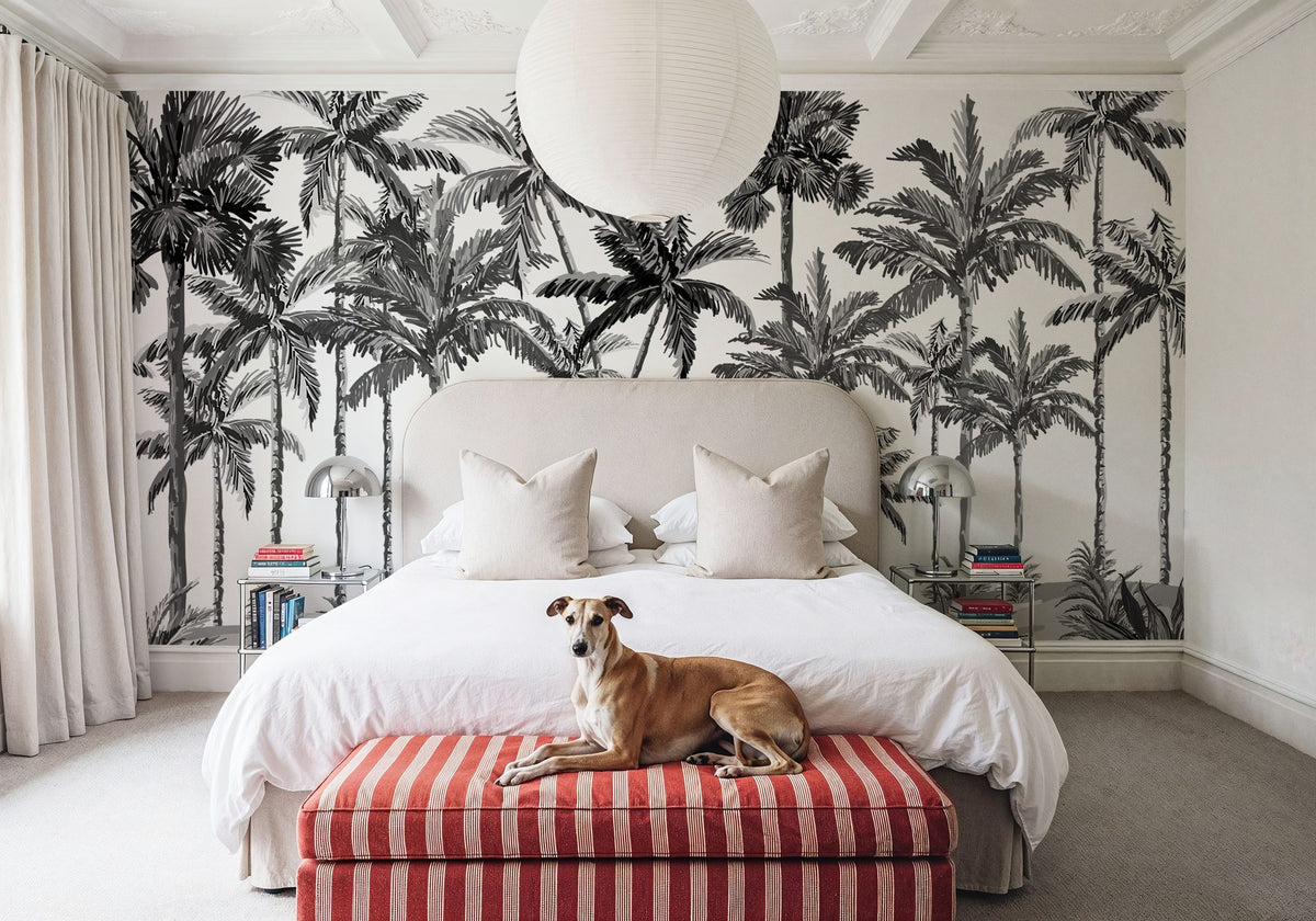 Playful Palms BW Mural Wallpaper - room preview 03