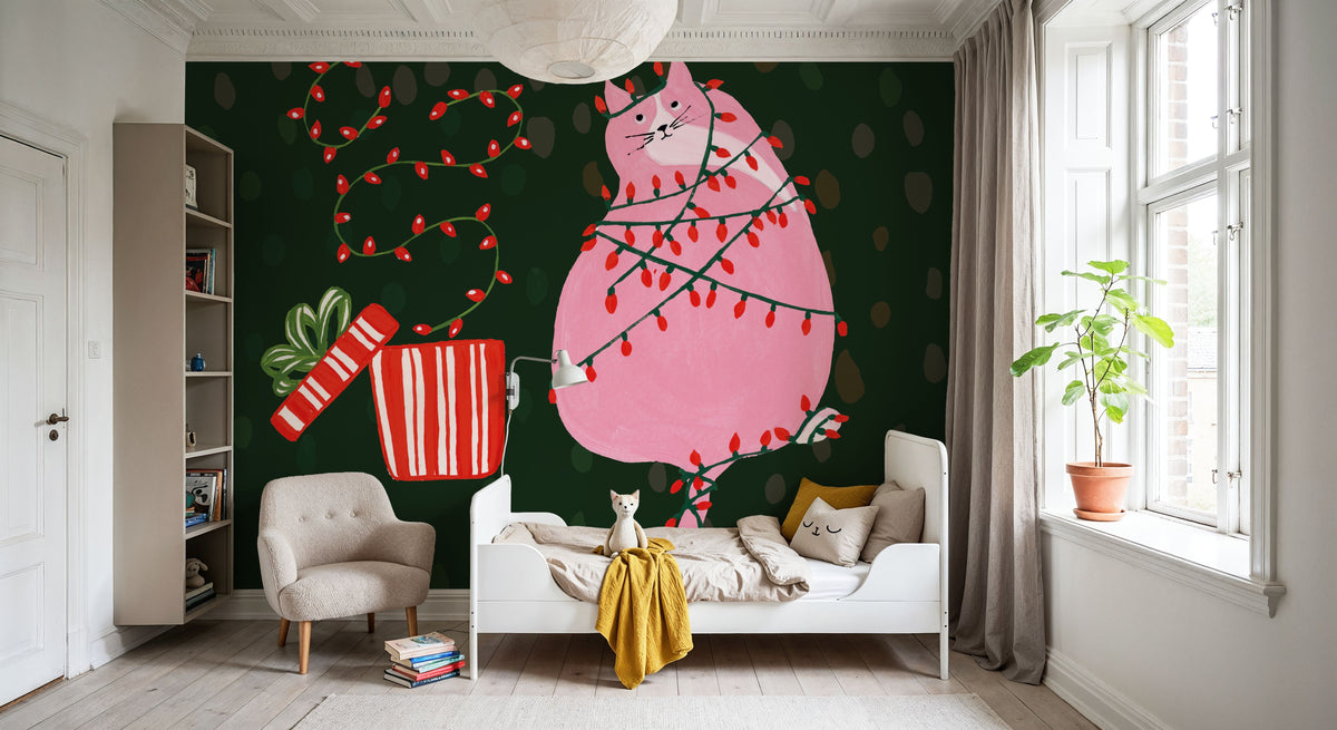 Mischief Kitty Christmas III Mural Wallpaper - room preview 03