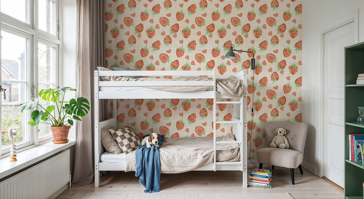 Heartful Strawberries Mural Wallpaper - room preview 03