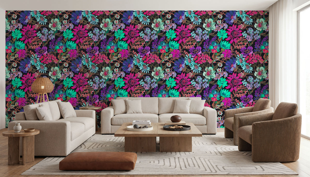 Meadow in Oil Pastel, Cerise Mural Wallpaper - room preview 03