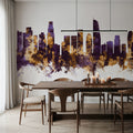 Los Angeles Skyline Purple & Gold Mural Wallpaper - room preview 03