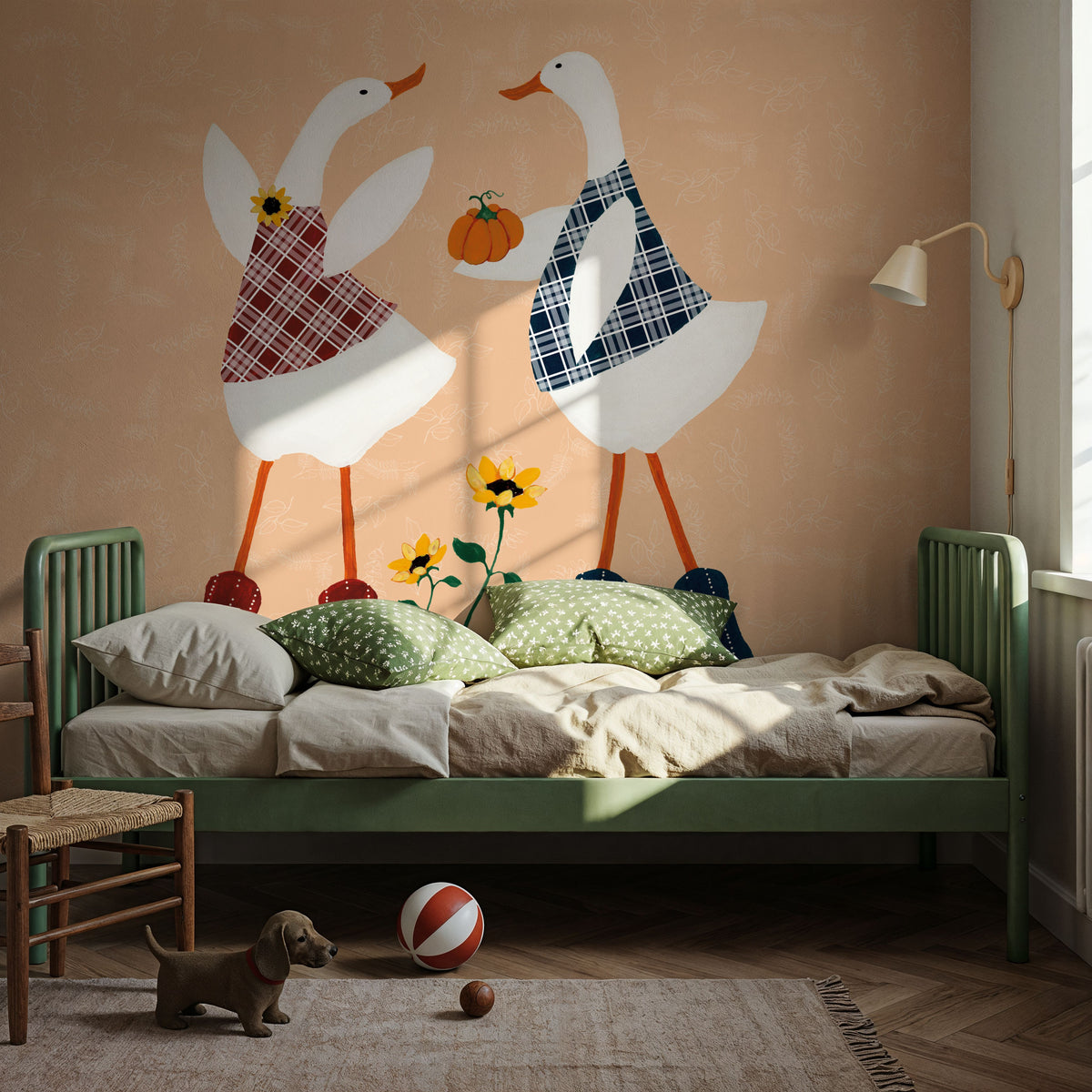 Ducks in the Pumpkin Patch V Mural Wallpaper - room preview 03