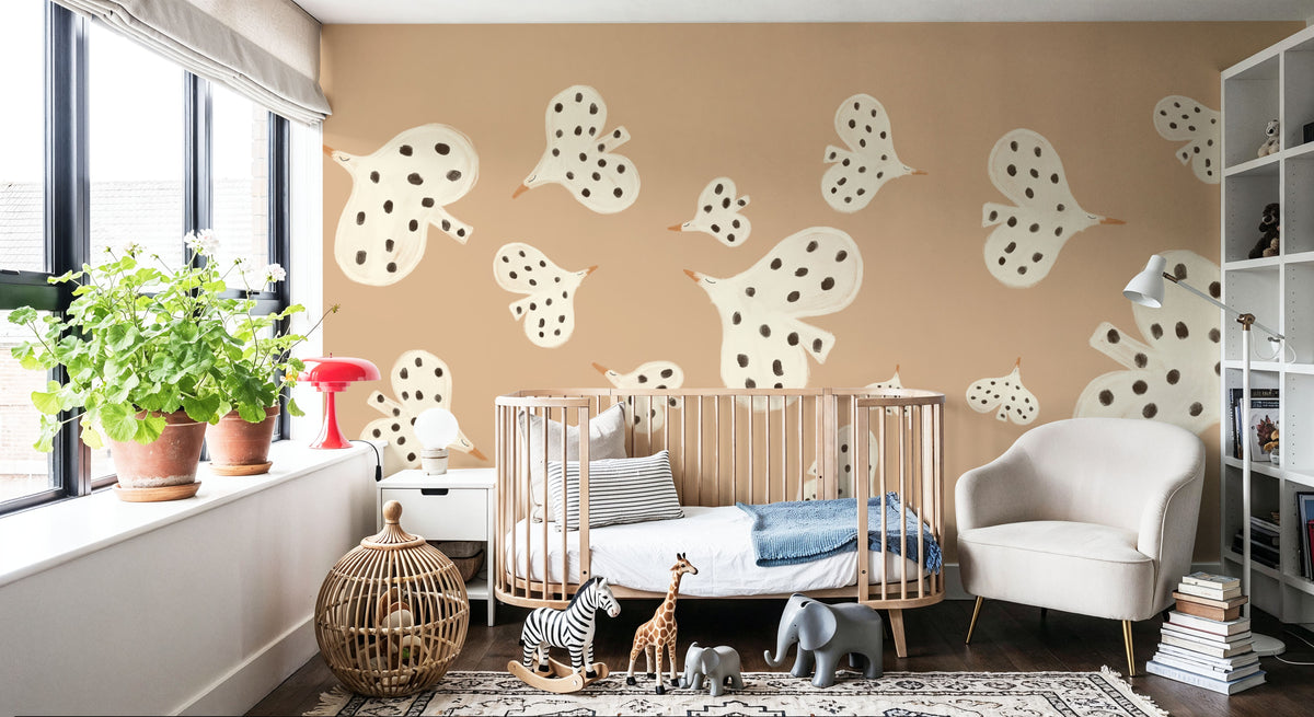 Birds Flying High, Peach Mural Wallpaper - room preview 03