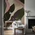 Dynamic Fields, Forest Green & Rose Mural Wallpaper - room preview 03