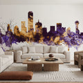 Dallas Skyline Purple & Gold Mural Wallpaper - room preview 03
