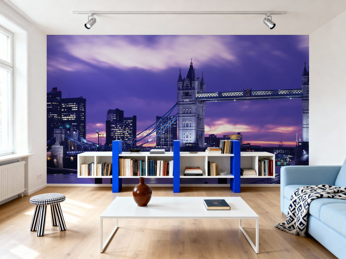 Purple Tower Bridge Twilight Mural Wallpaper - room preview 03