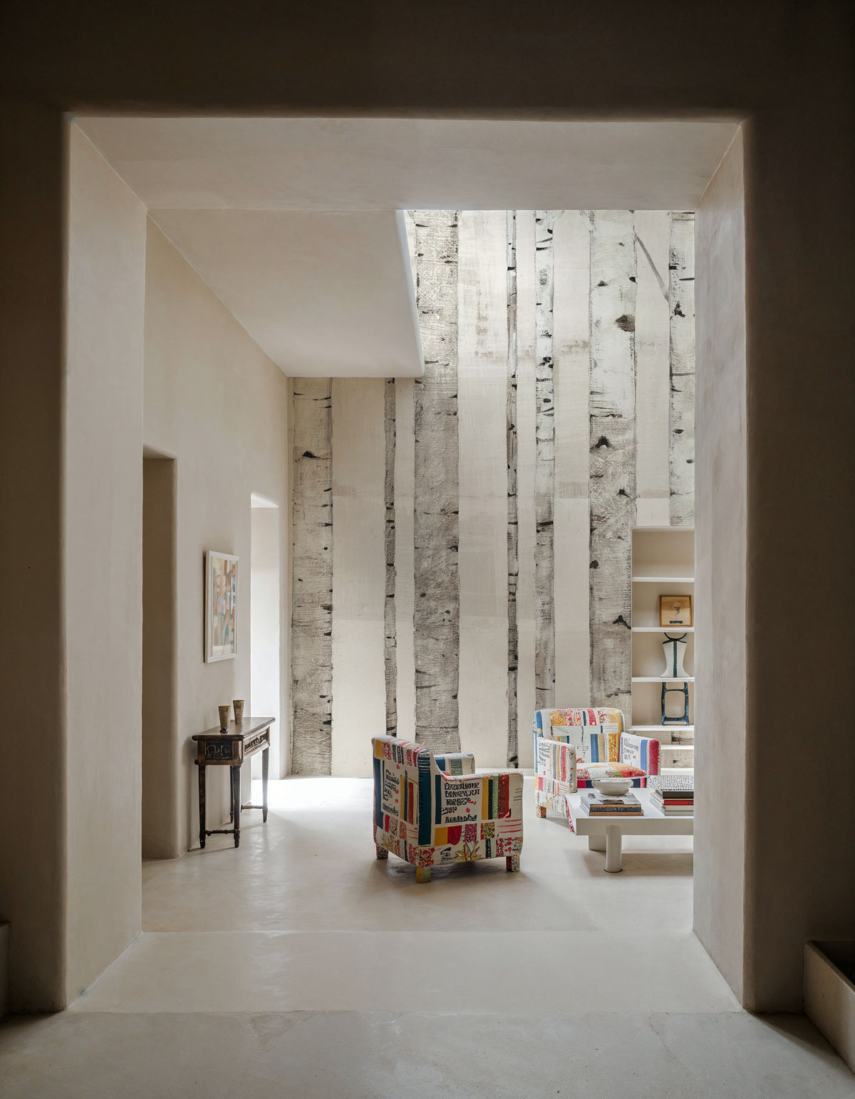 Birch Trees on White Mural Wallpaper - room preview 03