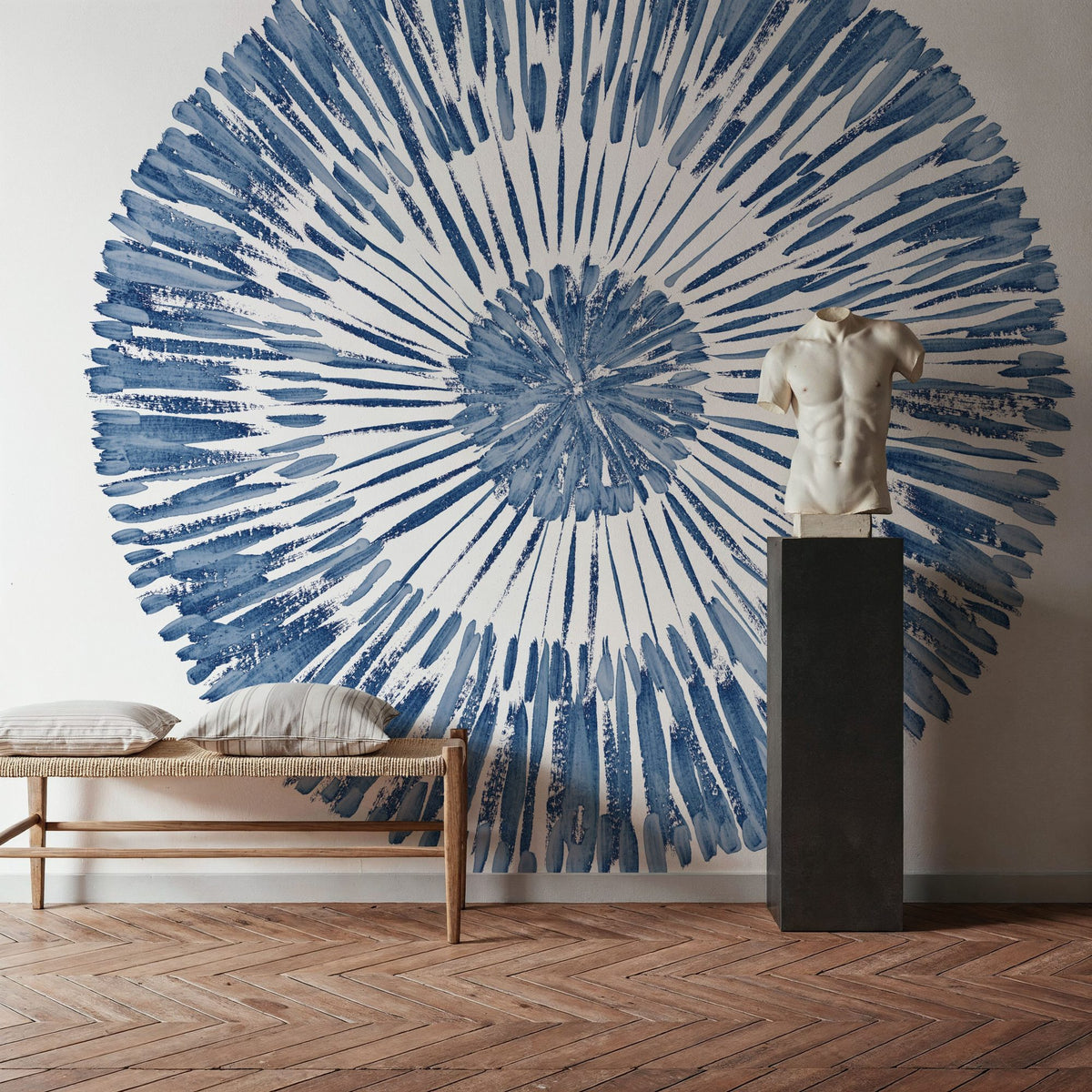 Coastal Block Print II Blue Mural Wallpaper - room preview 03