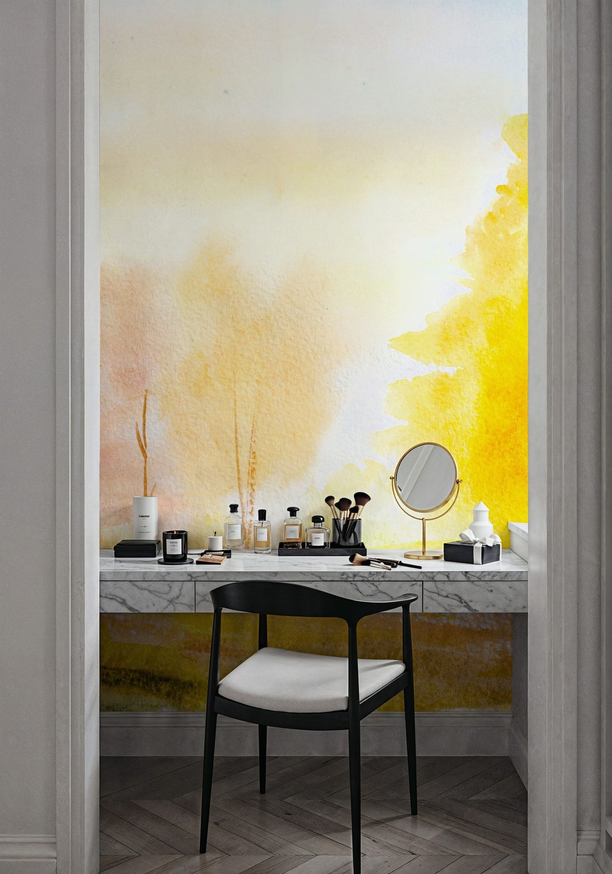 Yellow Autumn Trees, Landscape Painting Mural Wallpaper - room preview 03