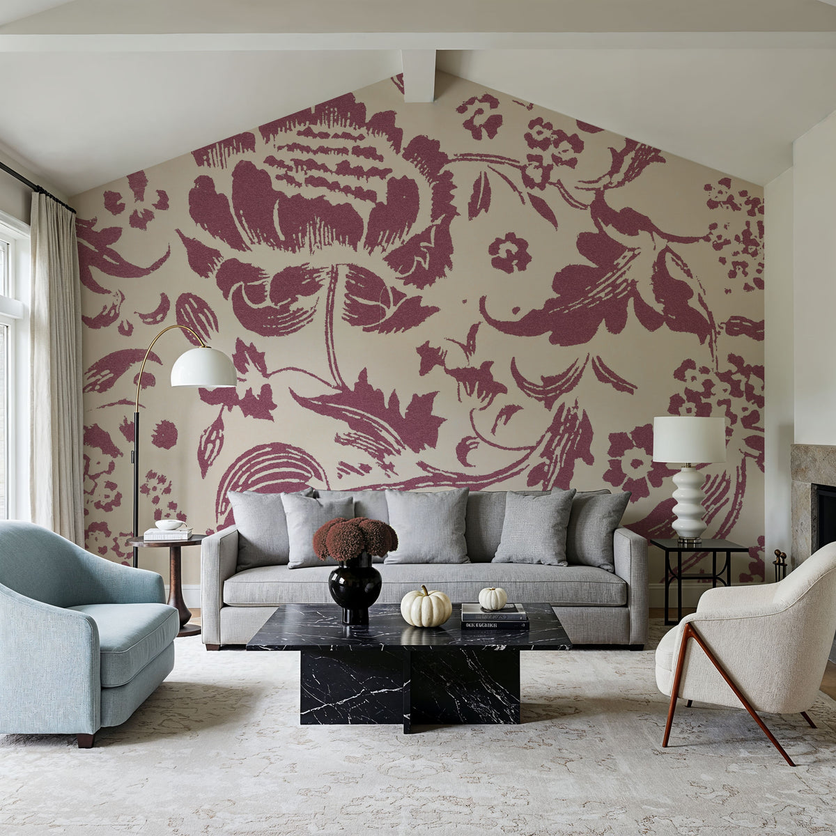 Floral Toile I Berry Mural Wallpaper - room preview 03