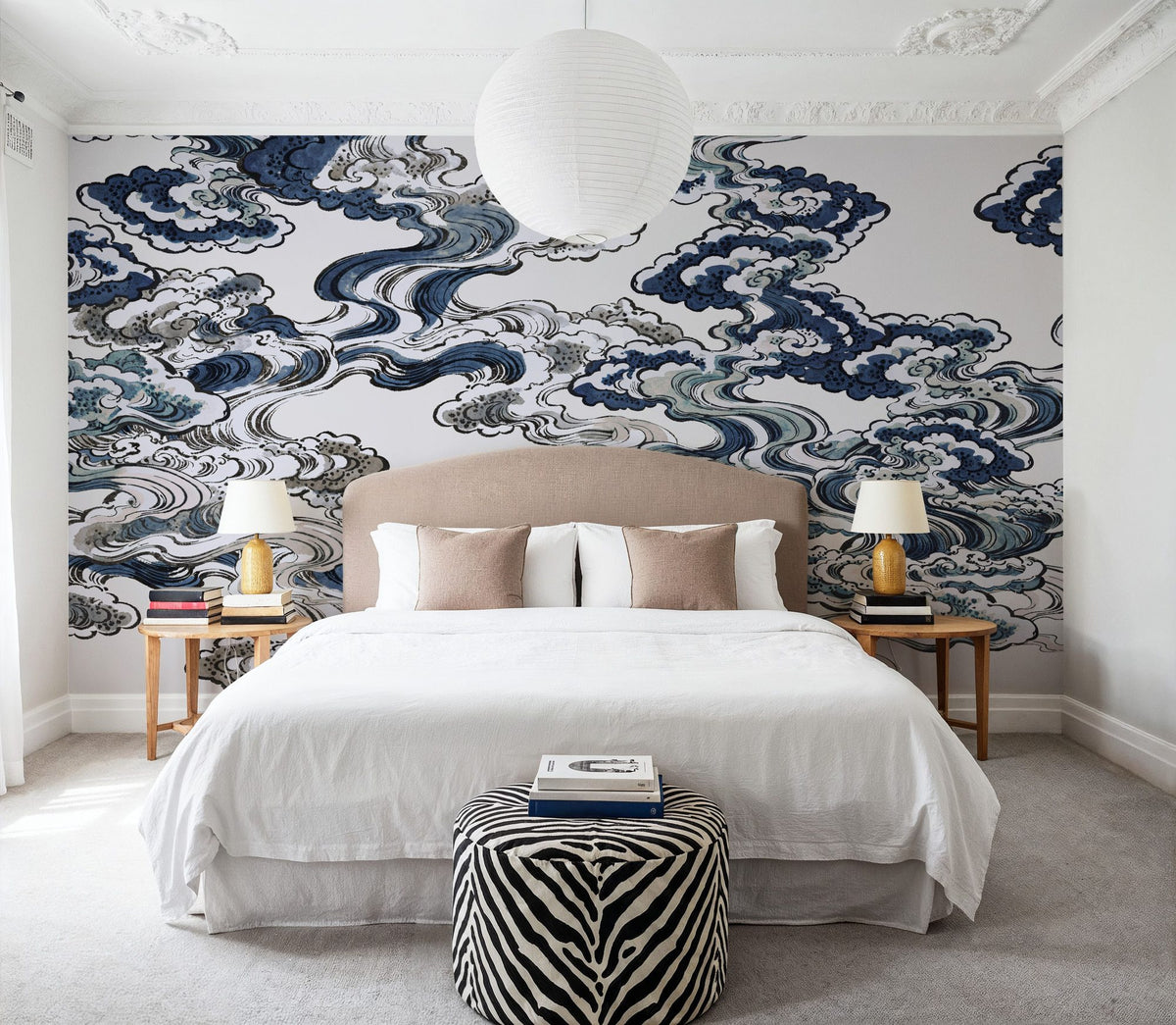Ukiyo-e Clouds, Blues Mural Wallpaper - room preview 03