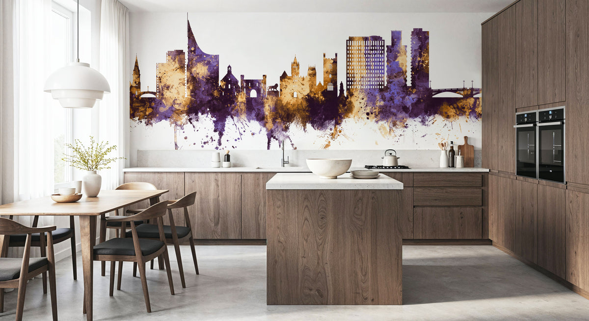 Reading England Skyline Purple & Gold Mural Wallpaper - room preview 03
