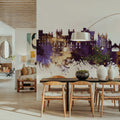 Windsor England Skyline Purple & Gold Mural Wallpaper - room preview 03