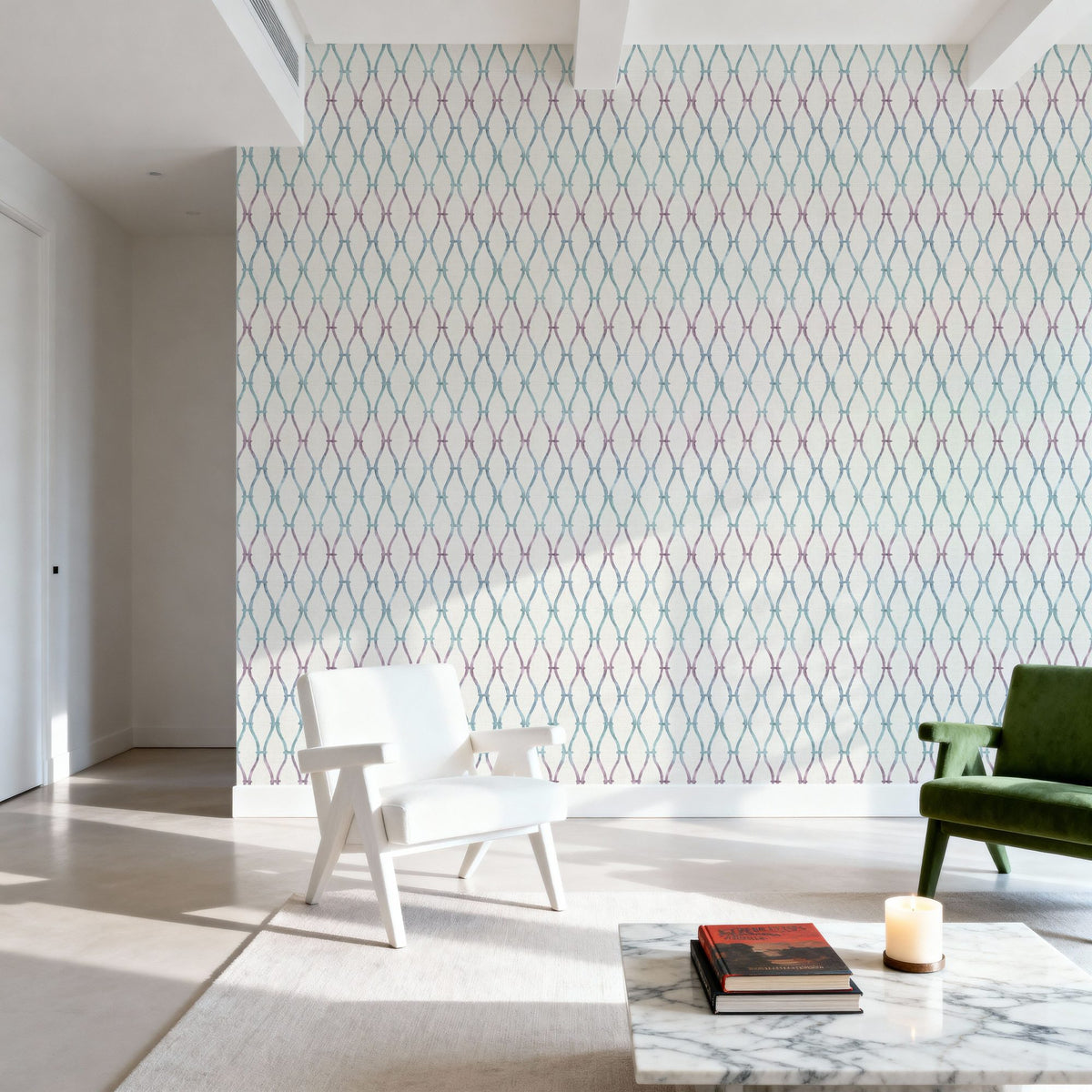 Ocean Waves White Mural Wallpaper - room preview 03