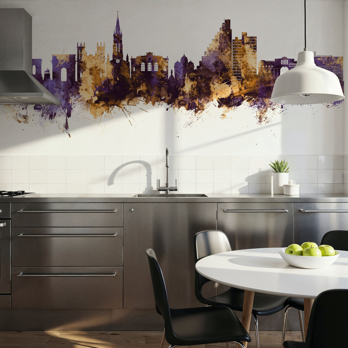 Montpellier Skyline Purple & Gold Mural Wallpaper - room preview 03