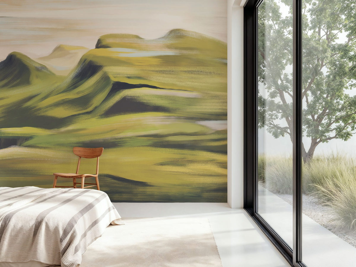 Oil Mountain, Greens Mural Wallpaper - room preview 03