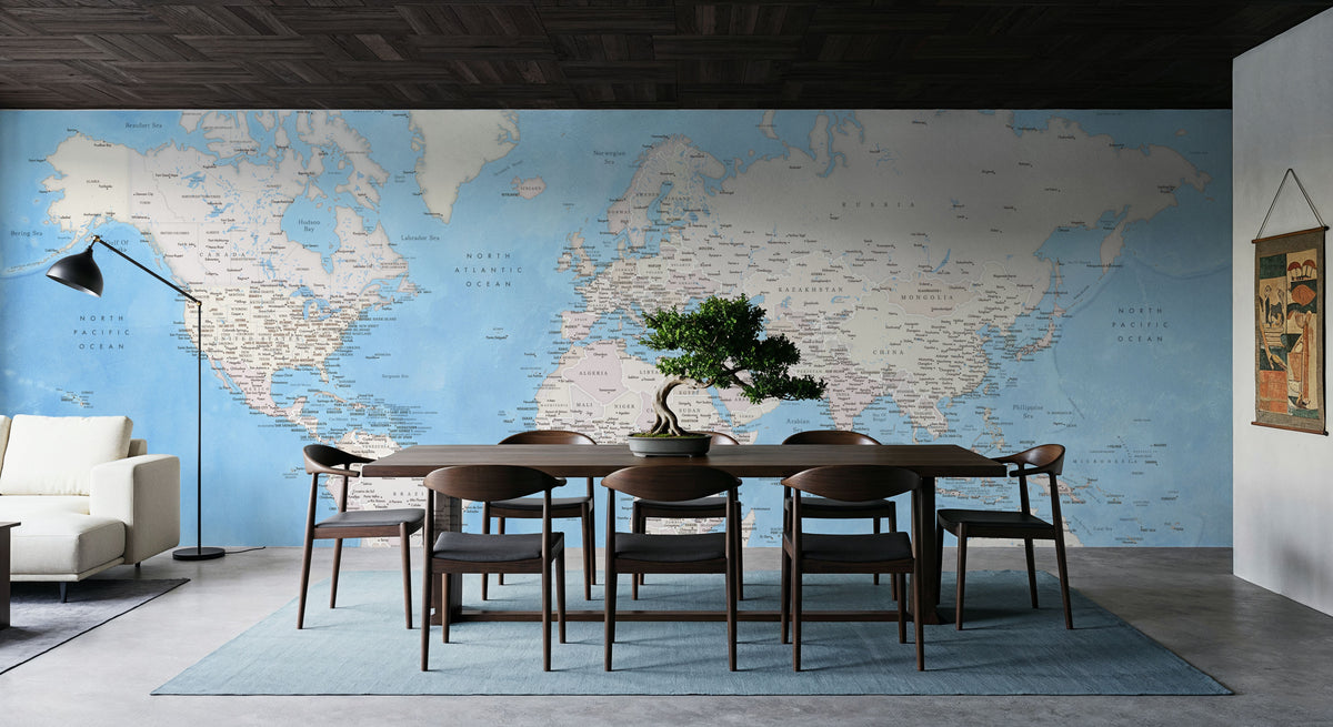 World Map Cities - Benning Mural Wallpaper - room preview 03