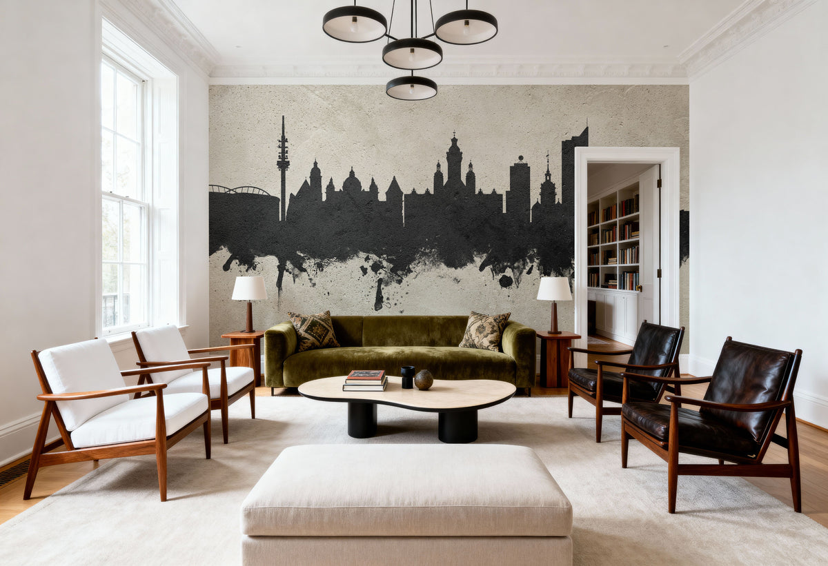 Leipzig Germany Skyline Concrete Mural Wallpaper - room preview 03