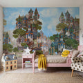 Treehouse Neighborhood Warm Bright Mural Wallpaper - room preview 03