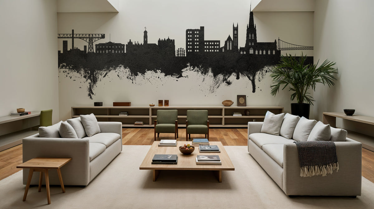 Warrington England Skyline Black & White Mural Wallpaper - room preview 03