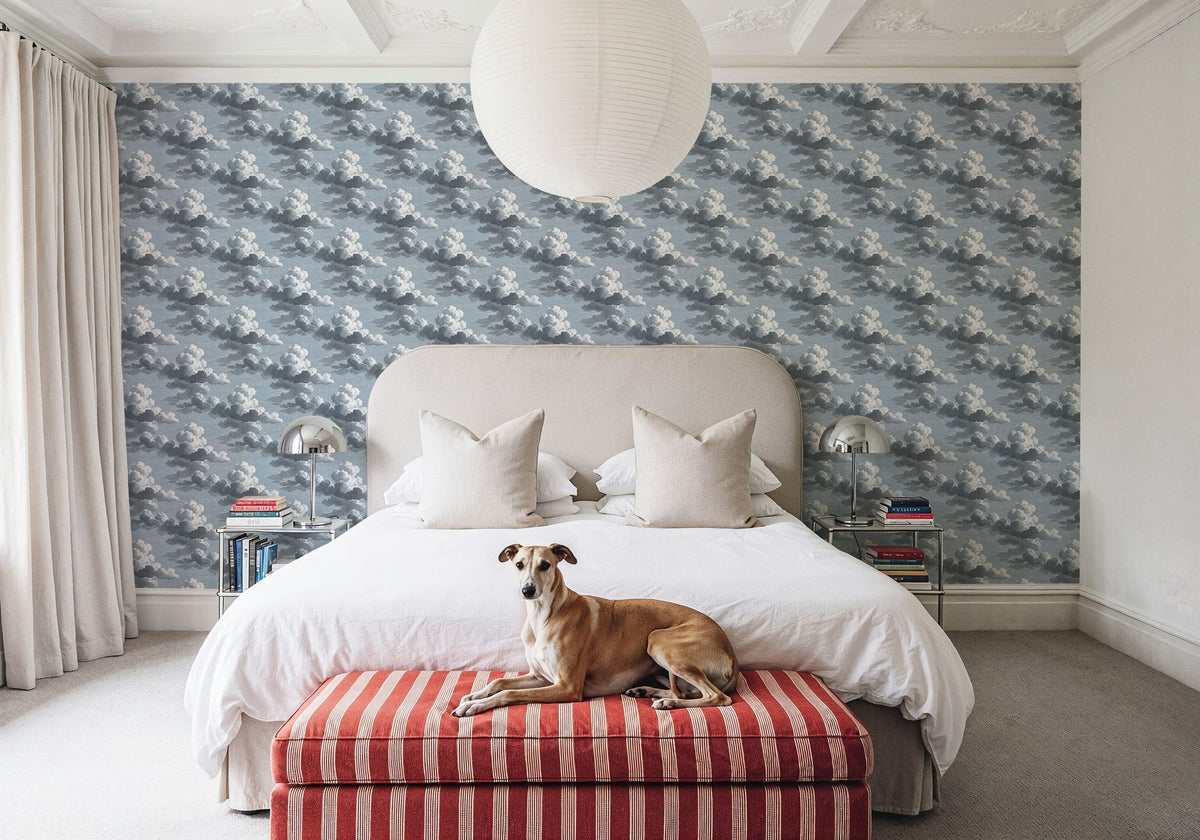 Intaglio Clouds Pattern, Ink Blue Mural Wallpaper - room preview 03