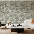 Patinated Linen Toile De Jouy, Olive Mural Wallpaper - room preview 03
