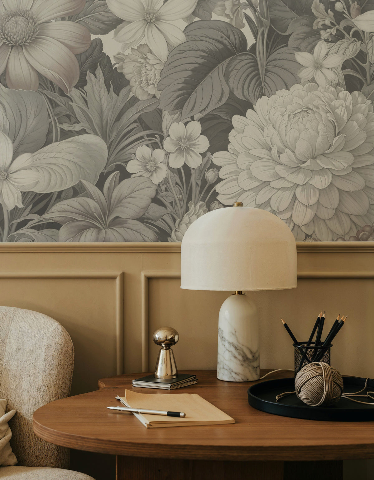 Dahlia Days, Washed Mural Wallpaper - room preview 03