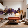 Taipei Taiwan Skyline Purple & Gold Mural Wallpaper - room preview 03