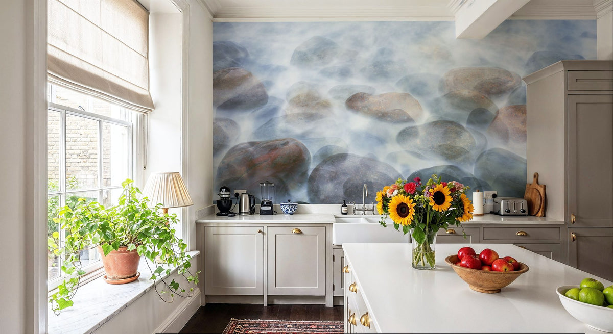 Misty River Stones Mural Wallpaper - room preview 03