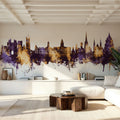 Lancaster England Skyline Purple & Gold Mural Wallpaper - room preview 03