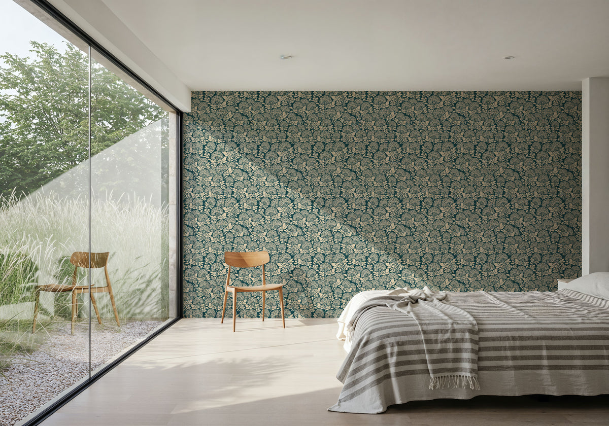 Hydrangea, Teal Mural Wallpaper - room preview 03