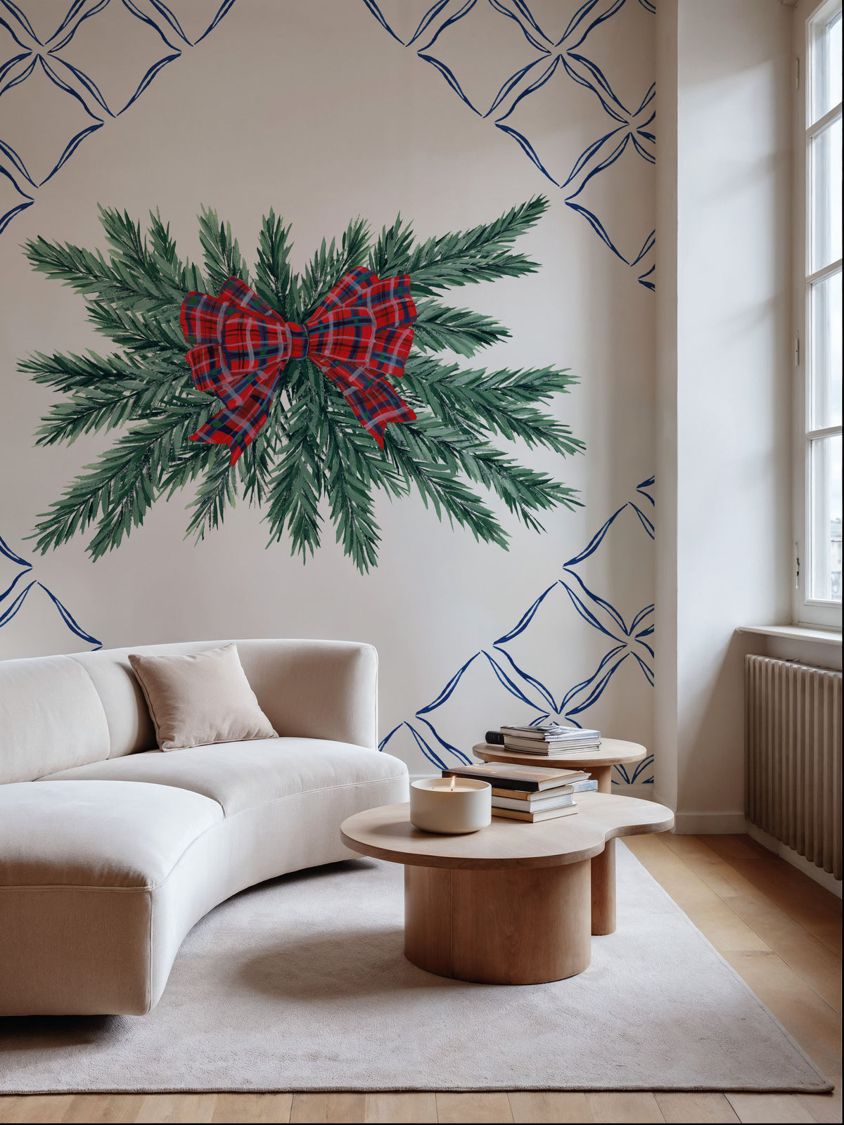 Holiday Tartan and Chinoiserie V Mural Wallpaper - room preview 03