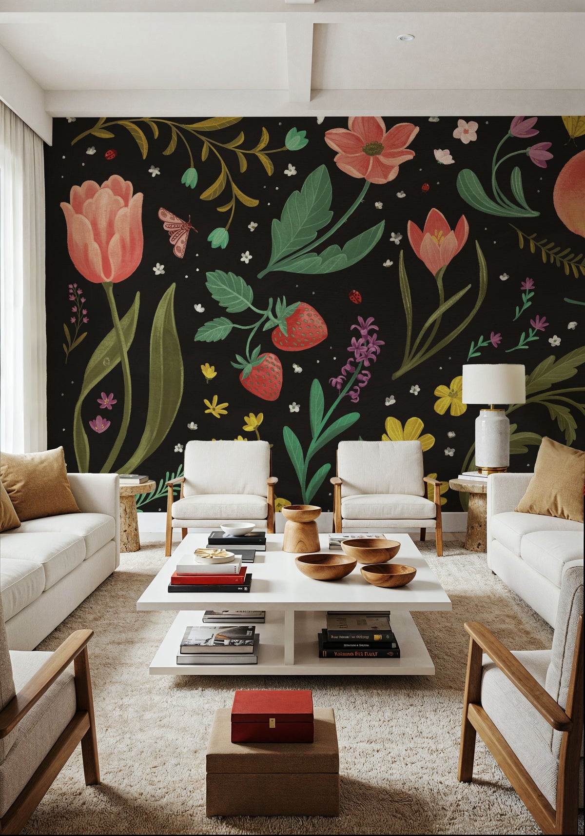 Spring Botanical Black Mural Wallpaper - room preview 03
