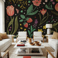 Spring Botanical Black Mural Wallpaper - room preview 03