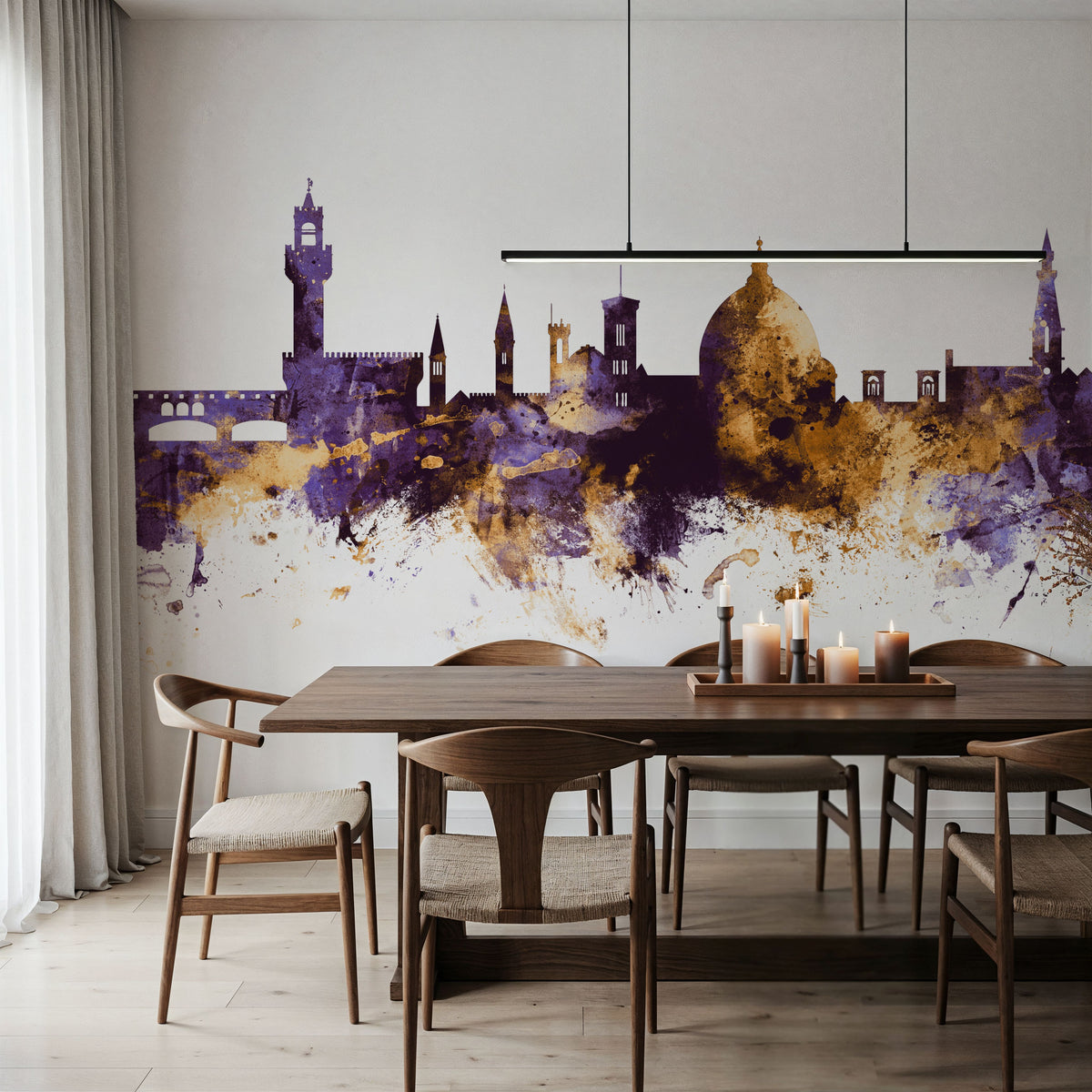 Florence Italy Skyline Purple & Gold Mural Wallpaper - room preview 03
