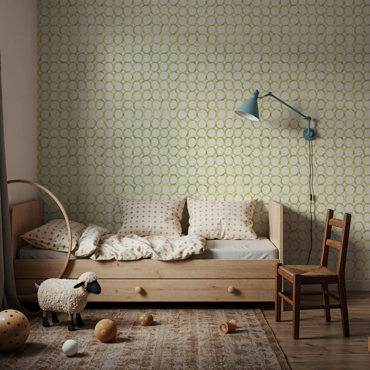 Mixed Green Circles Mural Wallpaper - room preview 03