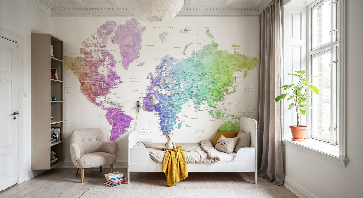 World Map Cities - Jude Mural Wallpaper - room preview 03