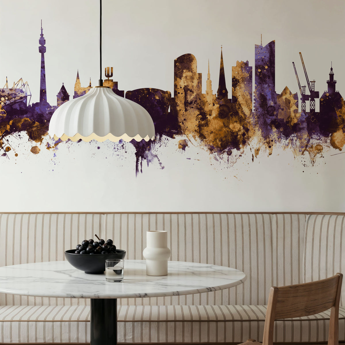 Dortmund Germany Skyline Purple & Gold Mural Wallpaper - room preview 03