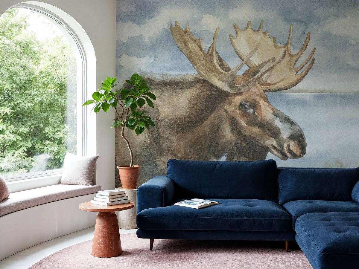 Moose by Lake Mural Wallpaper - room preview 03