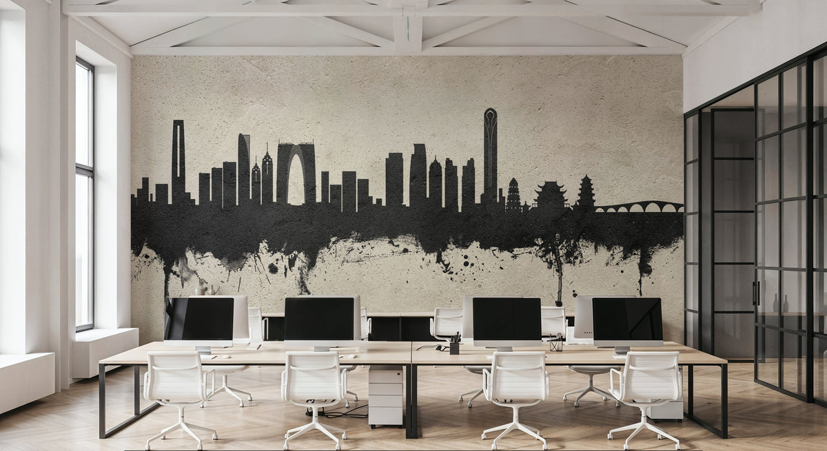 Suzhou China Skyline Concrete Mural Wallpaper - room preview 03